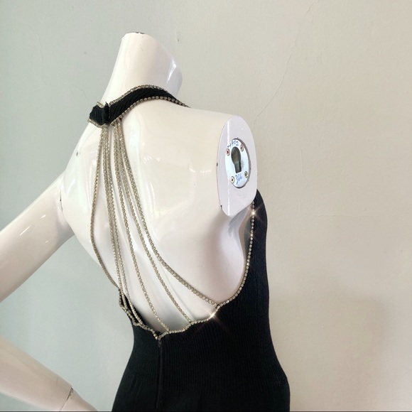 SOLD • VTG 1970’s Black Rhinestones Halter Dress - Picture 6 of 6